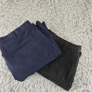 Puritan Mens 40x30 Navy Blue Black Flat Front Chino Trousers Bundle PT42D301